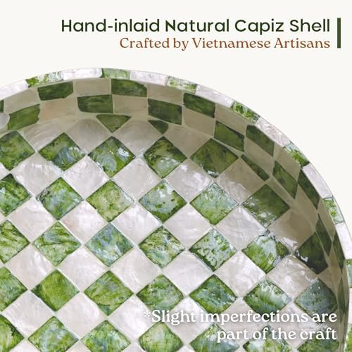 CHI AN HOME 16"x12" Capiz Serving Tray, Decorative Coffee Table Tray, Green
