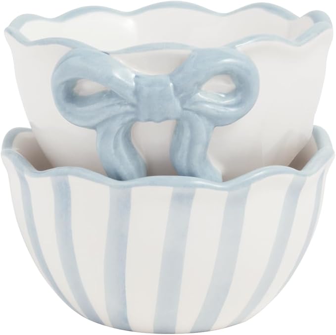 Mud Pie Ceramic Stripe and Blue Bow Ramekins