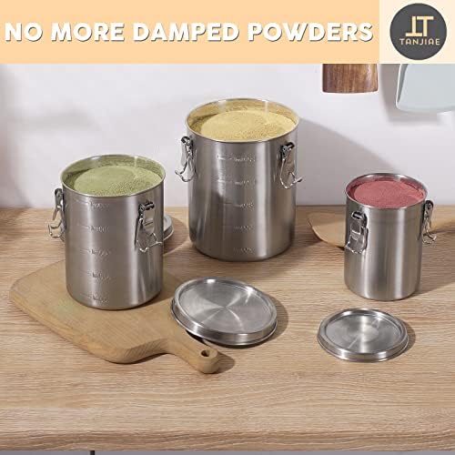 Tanjiae Stainless Steel Airtight Canister Sets for Small Kitchen | Compact High Quality Metal Food Storage Containers with Lids Sealed - Keep Flour, Sugar, Coffee, Tea Fresh for Months (18+35+56fl oz)