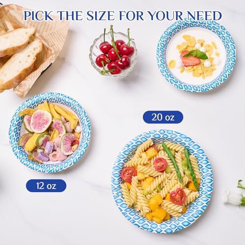 MUCHII 20 Oz Paper Bowls 180 Count Disposable Bowls, Printed Soak Proof Large Bowls for Breakfast, Lunch, and Dinner Meals