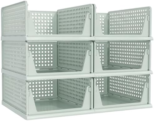 Pinkpum Green Boy Closet Organizers and Storage Stackable Plastic Drawer Basket for Clothing Stackable Storage Bins Shelf Storage Container for Rv Closet Wardrobe Bedroom Bathroom Playroom Man 6 Pack