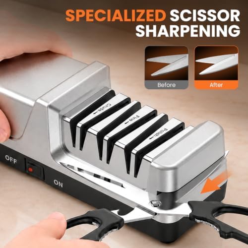 4-in-1 Electric Knife Sharpener for Home Cooks Kitchen, Silver