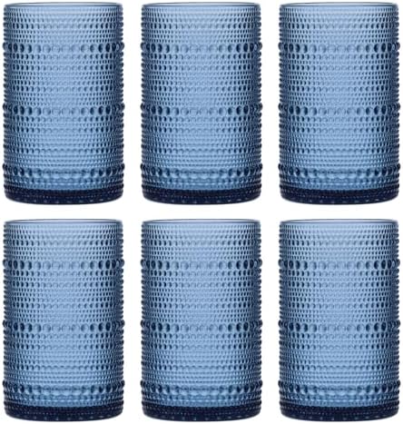 Moretoes 15oz Blue Vintage Hobnail Drinking Glasses Set of 6