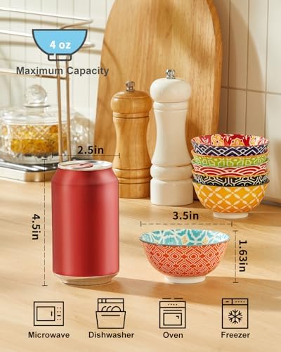 Metahom Ceramic Dipping Bowls, 4 Oz Small Colorful Bowl Set of 6, 3.5 Inch