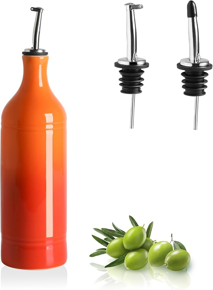 Sweejar Large Ceramic Olive Oil Dispenser Bottle, Opaque Oil Cruet Protects to Reduce Oxidation, Suitable for Storage Vinegar, Soy Sauce & Other Liquids, Pack of 1, 24 Fl Oz(Gradient Orange)