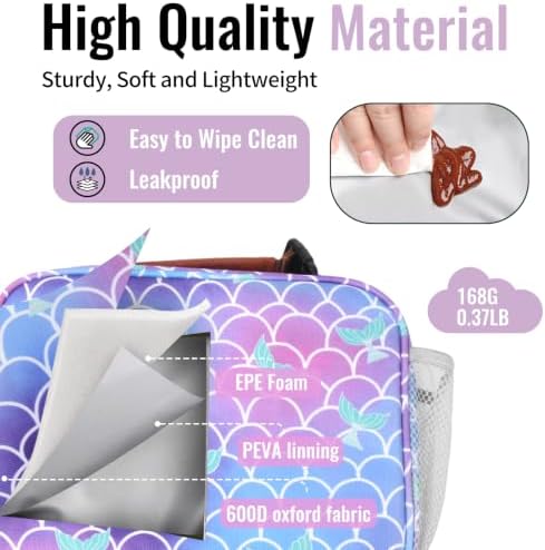 Genteen Lunch Box for Kids, Boys - Insulated Small LunchBox Reusable, Zip Closure & Buckle Handle, Portable Cooler for Work, School, Travel (Mermaid)
