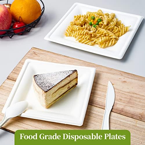 ECOLipak 150 Piecs Compostable Square Paper Plates, 10 inch, White