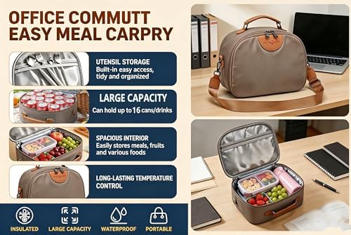 Insulated Lunch Box Lunch Bag for Women Teen Girls Teacher Mom,Soft Cooler | Large-Capacity | Water Resistant | Adjustable Strap Stylish Lunch Tote for School Office Work Travel Picnic
