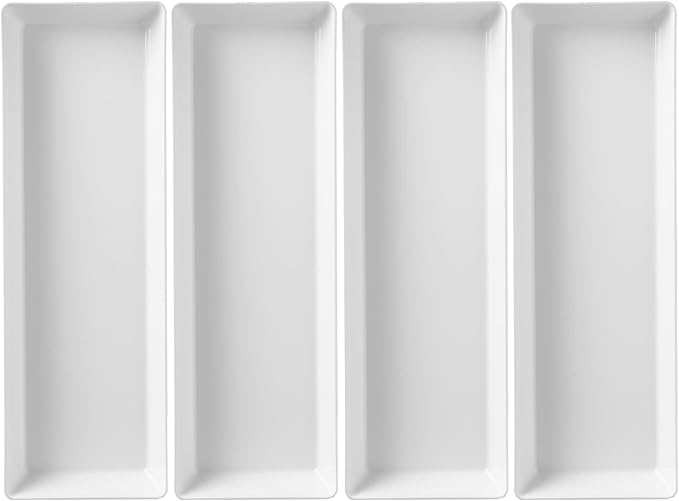 US Acrylic Avant White Plastic Serving Trays (Set of 4) 15” x 5” | Narrow Reusable Rectangular Party Platters | Serve Appetizers, Fruit, Veggies, & Desserts | BPA-Free & Made in USA