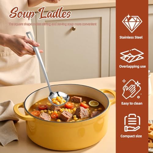Kichvoe 316 Stainless Steel Soup Ladle Square Head Kitchen Serving Spoon