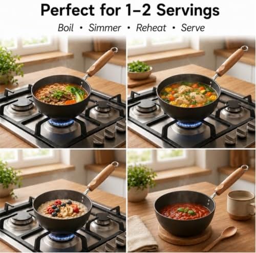 Small Carbon Steel Wok with Lid, 7-Inch 1.5QT Flat Bottom Pan