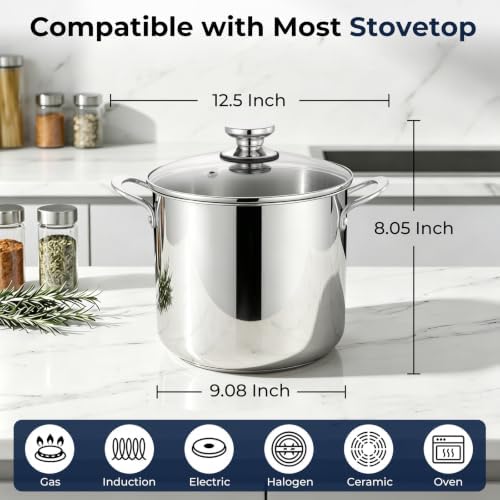 E-far 8QT Stainless Steel Stock Pot with Lid, Induction Cooking Pot