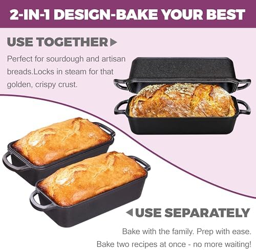 11x5 Inch Cast Iron Loaf Pan with Lid, Sourdough Pan