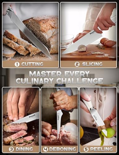 Huusk Knife Set with Block - Chef Knife with Natural Block Ivory White 14PC