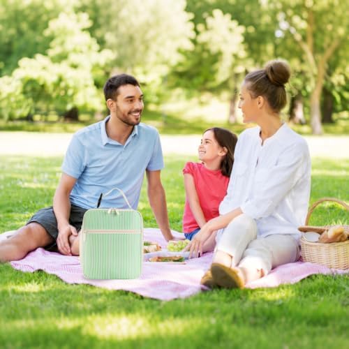 Lunch Box for Women Men Adult Insulated Lunch Bag Women Men Small Reusable Lunchbox for Work Picnic Travel (Green Stripes)