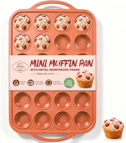 Vinino 24 Cup Mini Silicone Muffin Pan with Steel Frame - Brick Orange