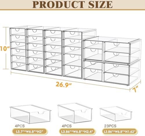 YFXCVSL 6-Pack Acrylic 31-Drawer Storage & Makeup Organizer for Desk