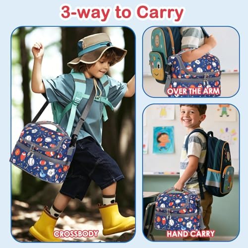 FlowFly Double Decker Cooler Insulated Lunch Bag Large Tote for Boys, Girls, Men, Women, With Adjustable Strap, Football
