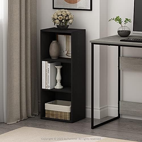 Furinno LUDER Book Shelf, 3-Cube Bookshelf, Bookcase with Open Shelves, 9.3 x 12 x 31.5, Easy Assembly, for Living Room, Bedroom, Home Office, Blackwood