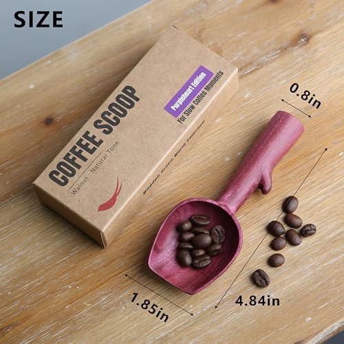 Purpleheart Coffee Scoop,Wooden Coffee Bean Measuring Spoon,10g Capacity,Natural Wood Coffee Scoop for Tea,Sugar & Powder,Rustic Kitchen Gift for Coffee Lovers