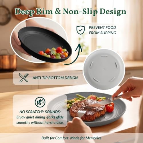 Homienly Wheat Straw Dinner Plates Set of 8-11 Inch, Alternative to Plastic, Microwave & Dishwasher Safe, Unbreakable Kids Plates with 4 Colors (Stone Grey)