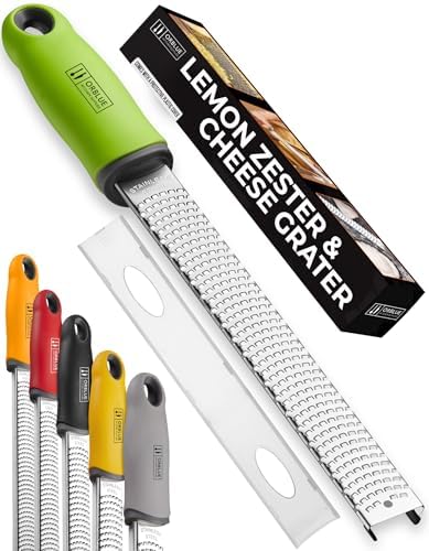 Orblue Lemon Zester & Cheese Grater - Premium Citrus Zester, Kitchen Grater for Parmesan, Chocolate, Fruits, Vegetables, Ginger, Garlic, Nutmeg - Stainless Steel Blades with Protective Cover, Green