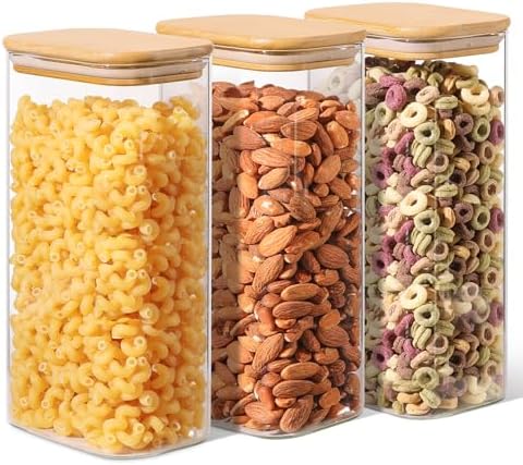 ComSaf Glass Storage Containers with Lids 1.8 Qt, 3 Pack Pantry Organizers