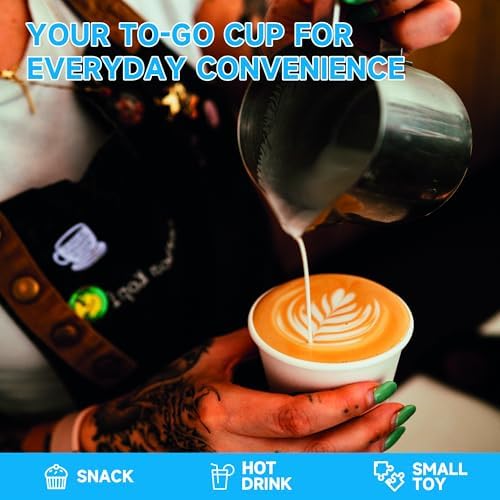 RACETOP Disposable Paper Coffee Cups with Lids, 12 oz, 100 Pack