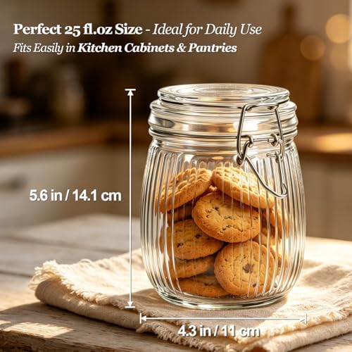ComSaf Ribbed Glass Mason Jars with Airtight Lids 25 oz 6 Pack Coffee