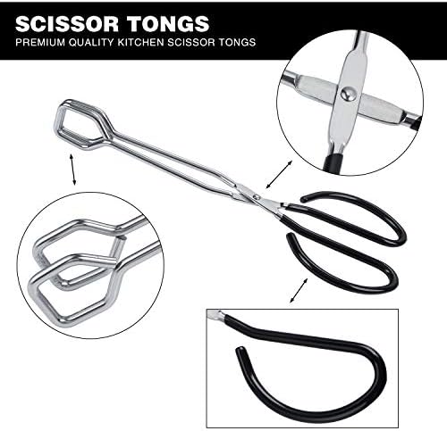 MSY BIGSUNNY Stainless Steel Scissor Tongs Heavy Duty Cooking Tongs with Soft Handles (1, black 10")