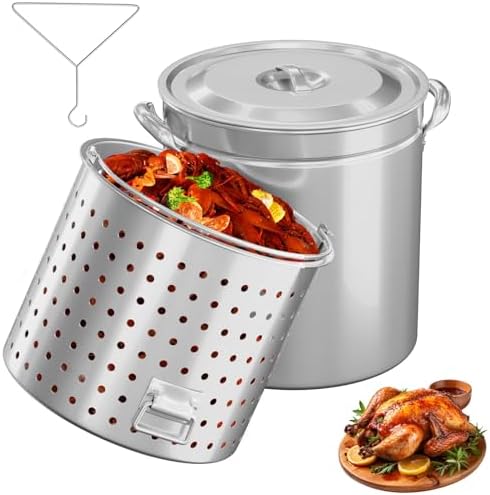 ROVSUN 82-Quart Stainless Steel Turkey Fryer & Seafood Boil Pot with Basket, Lid & Hook, Large Stock Pot for Outdoor Cooking of Turkey, Crawfish, Crab, Lobster & Shrimp