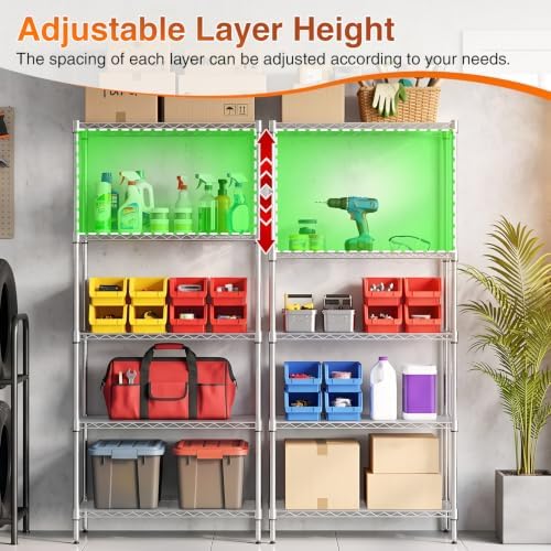 BestOffice | 5-Tier Wire Shelf with Wheels | 14" x 30" x 60" | Chrome