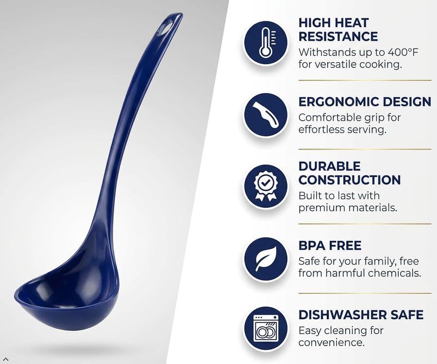 Reston Lloyd Melamine Soup Ladle Kitchen Utensil, Premium Quality Utensil with Heat Resistant Ergonomic Handle, Durable BPA-Free Plastic, 10.5 inch long, 6pc Set, Lime