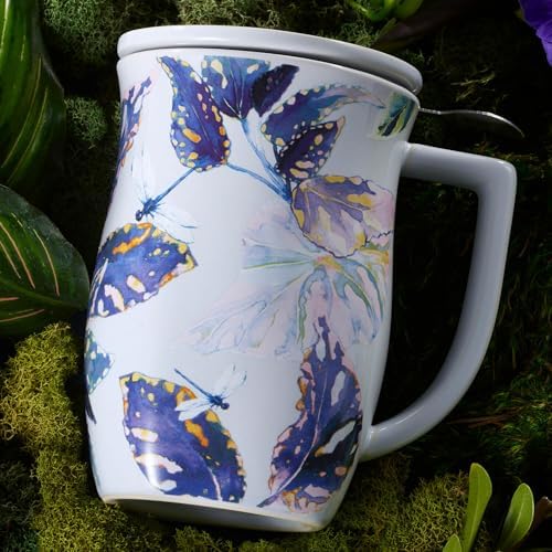 Tea Forte Ceramic Fiore Tea Cup with Infuser, Demoiselle, 14 oz