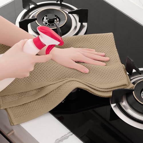 Homaxy 100% Cotton Oversized Waffle Weave Kitchen Towels 8-Pack, Tan