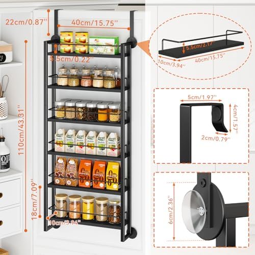 IBUYKE Over the Door Spice Organizer,Door or Wall Mount,Black TLJ028B