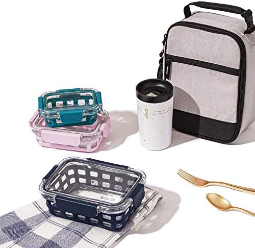Ello Duraglass 5 Cup Glass Meal Prep Container with Lid, midnight