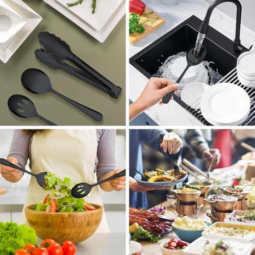 17PCS Serving Spoons and Utensils Set, Stainless Steel Serveware Black