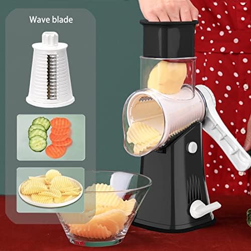 Rotary Cheese Grater Shredder 5-in-1 Tumbling Box Mandoline Vegetable Julienne Slicer Waffle Cutter Nut Chopper, Black