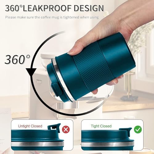 Insulated Travel Coffee Mug, Stainless Steel Coffee Cup with Leakproof Lid