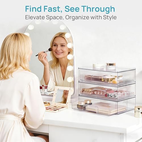 Vtopmart Clear Stackable Storage Drawers, 4 Pack Wide Plastic Organizers