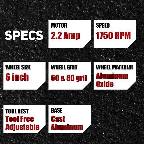 BUCKTOOL 6" 1/3HP Low Speed Bench Grinder,High Precision Wobble Free Wheels