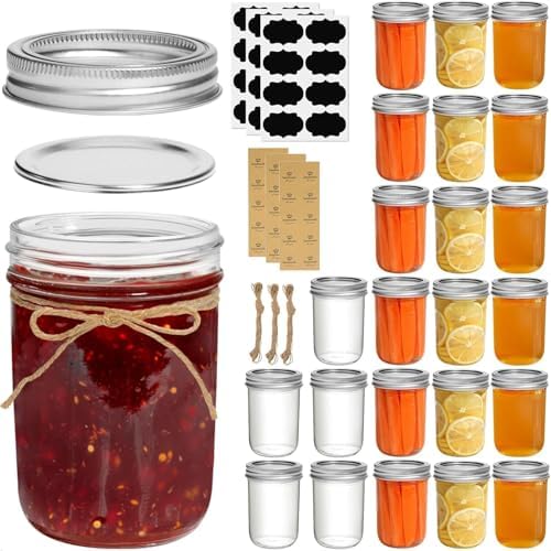 ComSaf 8 oz Mason Jars Bulk Set, 24 Pack Small Regular Mouth Jars with Lids