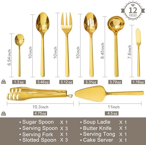 KINGSTONE 12 piece Large Hostess Serving Utensils Set,18/10 Stainless Steel