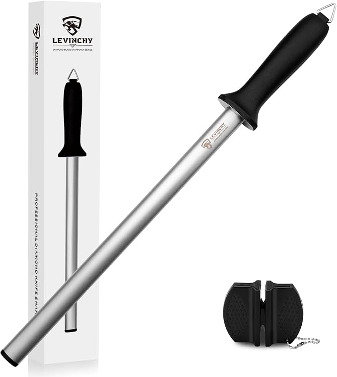 Diamond Knife Sharpening Steel - 12 inch Professional Diamond Coated Honing Steel, Premium Knife Sharpener Rod for All Knives, Lightweight & Durable