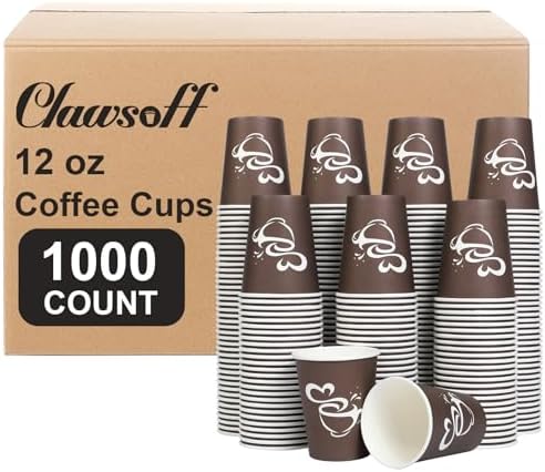Clawsoff 1000 Count 12 oz Paper Coffee Cups Disposable Hot Coffee Cup Brown