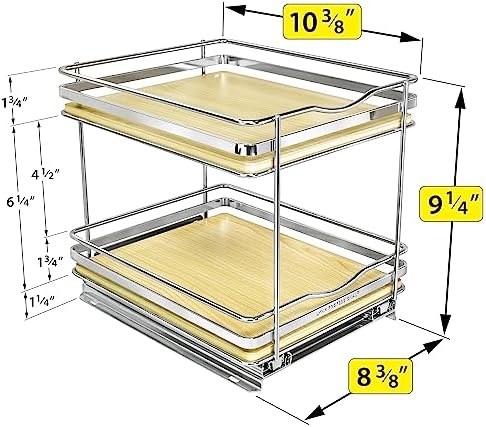 LYNK PROFESSIONAL® Élite™ Pull Out Spice Organization for Cabinets - 8-3/8 inch Wide – Spice Rack for Inside Cabinets – Wood/Chrome - Sliding Spice Rack Organizer for cabinet – Spice Rack - 2 Tier