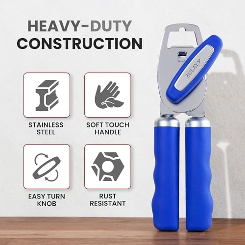 Zulay Kitchen Manual Can Opener Heavy Duty Patented Stainless Steel, Royal