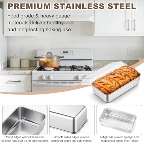 TeamFar Loaf Pan for Baking Bread, 9 x 5 Inch Bread Pan with Lid, Set of 2
