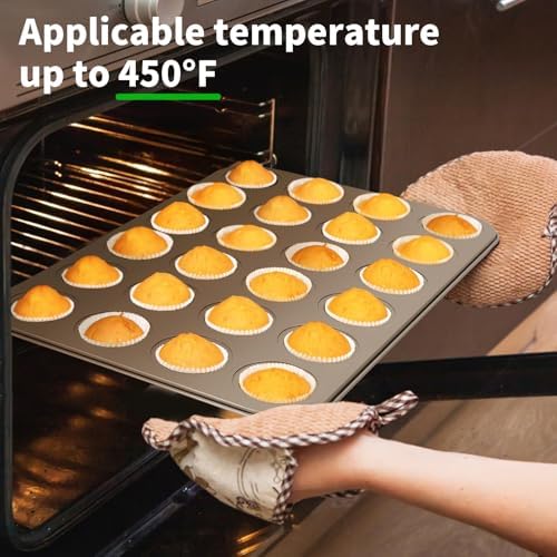 Beasea Nonstick Mini Muffin Pan 24 Cups, 2 Pack 24 Mini Small Tiny Cup Non Stick Muffin Baking Pan Tin Tray Carbon Steel Bakeware Individual Cupcake Baking Pan - Gold